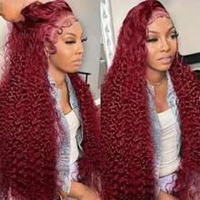 30 Inch Burgundy Wig Human Hair 99j Burgundy 250 Density 13x4 Deep Wave Lace Front Wigs Human Hair Pre Plucked HD Transparent Lace Frontal Wigs For Women Red Colored Wig - S99J - Xem 2