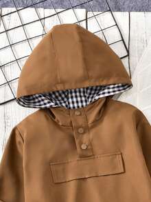 Vihyde Tween Boys Casual Sports Woven Half-Zip Decorative Button Hooded Overcoat Jacket 2Pcs For Autumn/Winter Boys Tracksuit - Brown - View 5