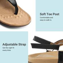 Women's Flat Sandals, Walking Sandals With Arch Support 0.78-Inch Heel Comfortable Soft Cushion Summer Casual T-Strap Thong Sandals Shoes - màu đen - Xem 5