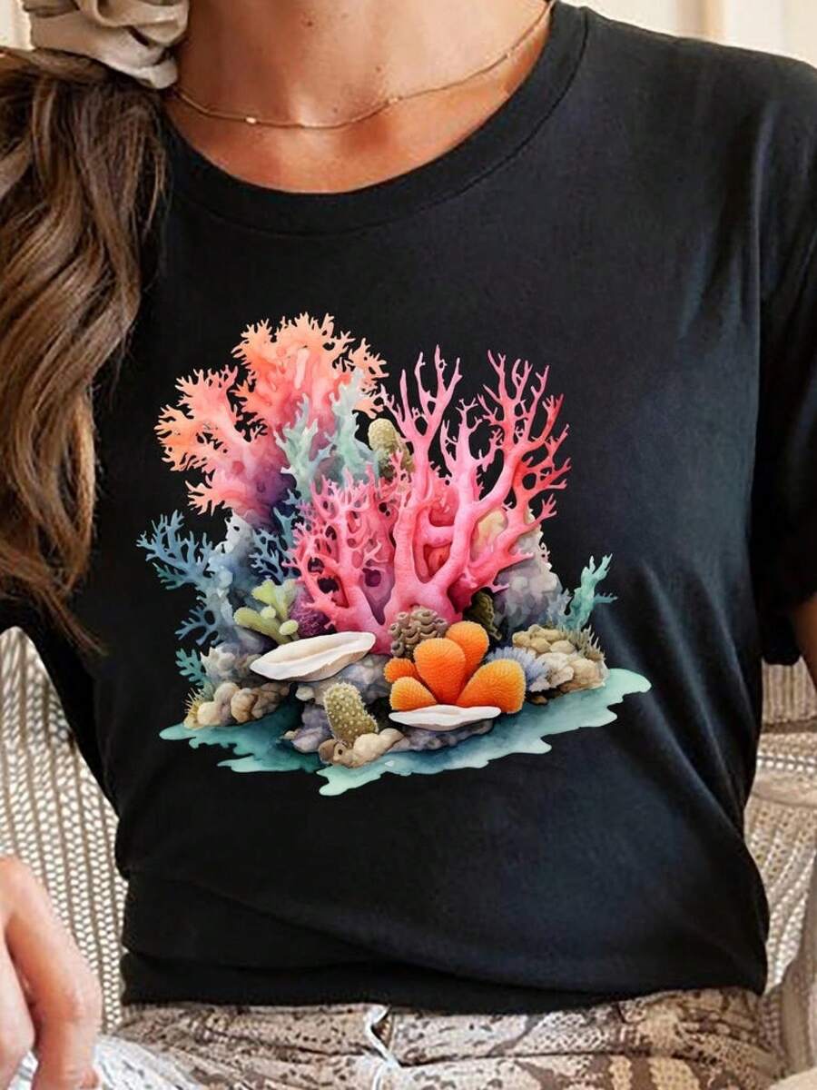 Camiseta unisex, color coralArrecifeCamisaBajo el aguaDiseñoSudaderaColoridoSudadera con capuchaInformalDesgaste,OcéanoTee,Ropa de playaOcéanoAmanteRegalo, ropademujer,blusasparamujer,topsdemujer,playerasdemujer,DailycasualConjunto, RegularAjuste, DiarioCoincidencia, GráficoEstampado, DeportivocasualDiariocasualConjunto, RegularAjuste, DiarioCoincidencia, GráficoEstampado, Deportivocasual - Negro - Ver 1