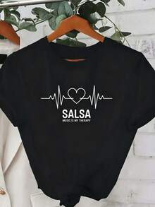 ¡Oferta por tiempo limitado, unidades limitadas,  relámpago! Camisas casuales para mujer, camisetas de poliéster para mujer, camisas elegantes.Esta cómoda camiseta para mujer está confeccionada en poliéster y es perfecta para quienes aman la música salsa. - Negro - Ver 1
