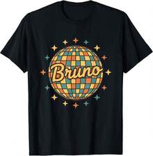 Camiseta unisex, camiseta vintage de los años 70 con el nombre de Bruno Retro Disco, ropa de mujer, blusas casuales para mujer, camisas para mujer, blusas para mujer, camisetas, estampado gráfico, agradable al tacto, retro de los 90, ropa urbana, camisetas casuales de moda. - Negro - Ver 1