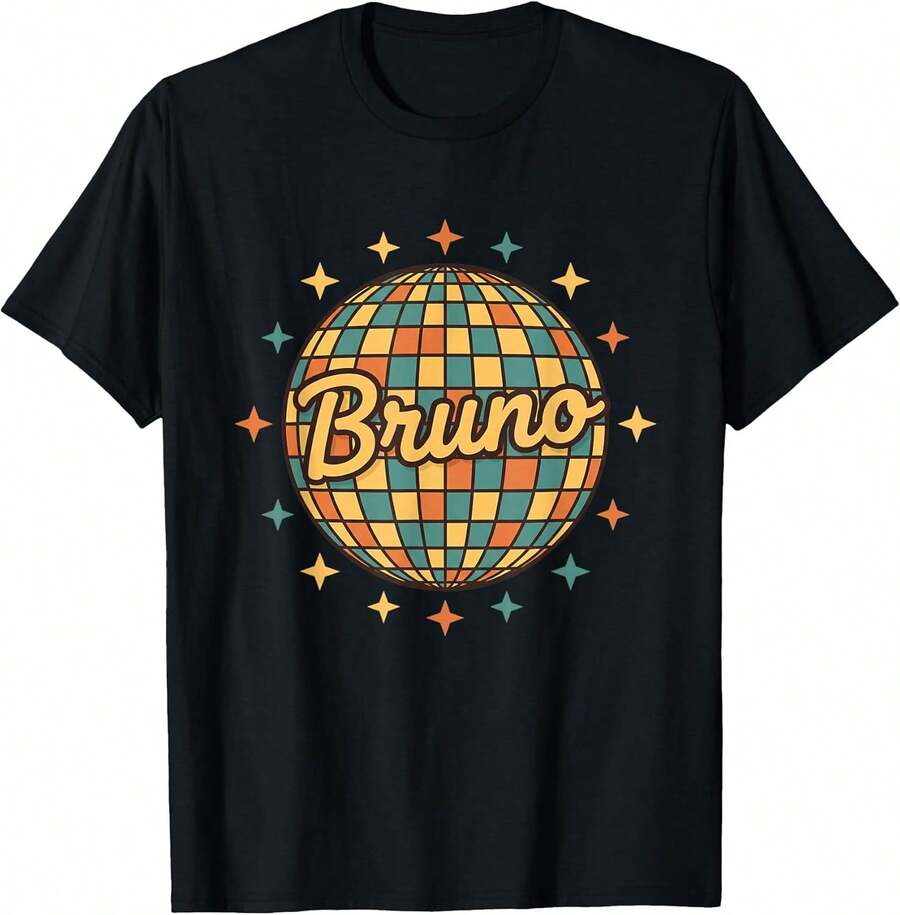 Camiseta unisex, camiseta vintage de los años 70 con el nombre de Bruno Retro Disco, ropa de mujer, blusas casuales para mujer, camisas para mujer, blusas para mujer, camisetas, estampado gráfico, agradable al tacto, retro de los 90, ropa urbana, camisetas casuales de moda. - Negro - Ver 1