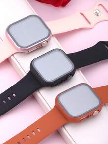 3件組適用於Apple Watch 40mm 41mm 42mm 44mm 45mm 46mm 硬PC鋼化玻璃二合一保護殼，防摔防刮全邊保護蓋，適合 Ultra SE Series 11 10 9 8 7 6 5 4，觸控靈敏智慧手錶保護殼，男女通用，3色套組 - 棕色+黑色+玫瑰金 - 查看 2