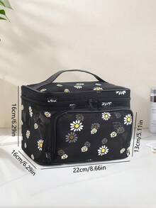 1pc Classic Daisy Mesh Flap Cosmetic Bag, Large Capacity Travel Organizer, Front Opening Portable Toiletry Bag, Transparent Window Skincare Storage Pouch, Girly Travel Essential - Multicolor - View 6