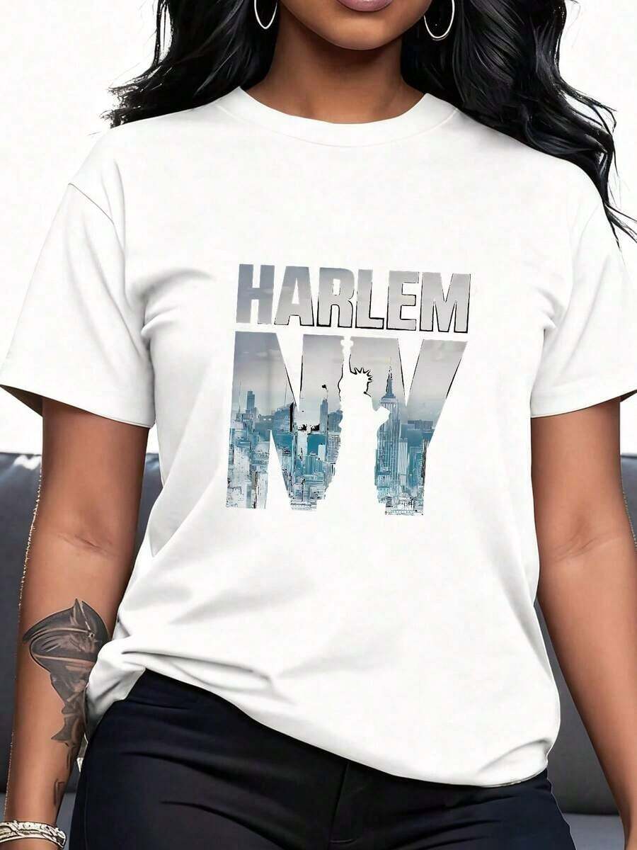1 Harlem T-Shirt, Short-Sleeved T-Shirt With The New York City Skyline (1) 180g 100% Cotton - 白色 3 - 查看 1
