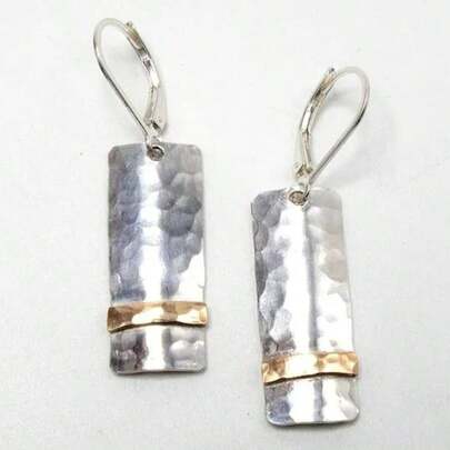 Textured Rectangular Hoop Earrings, Textured Pendant Earrings, Modern Geometric Drop Earrings - Suitable For Casual And Formal Occasions