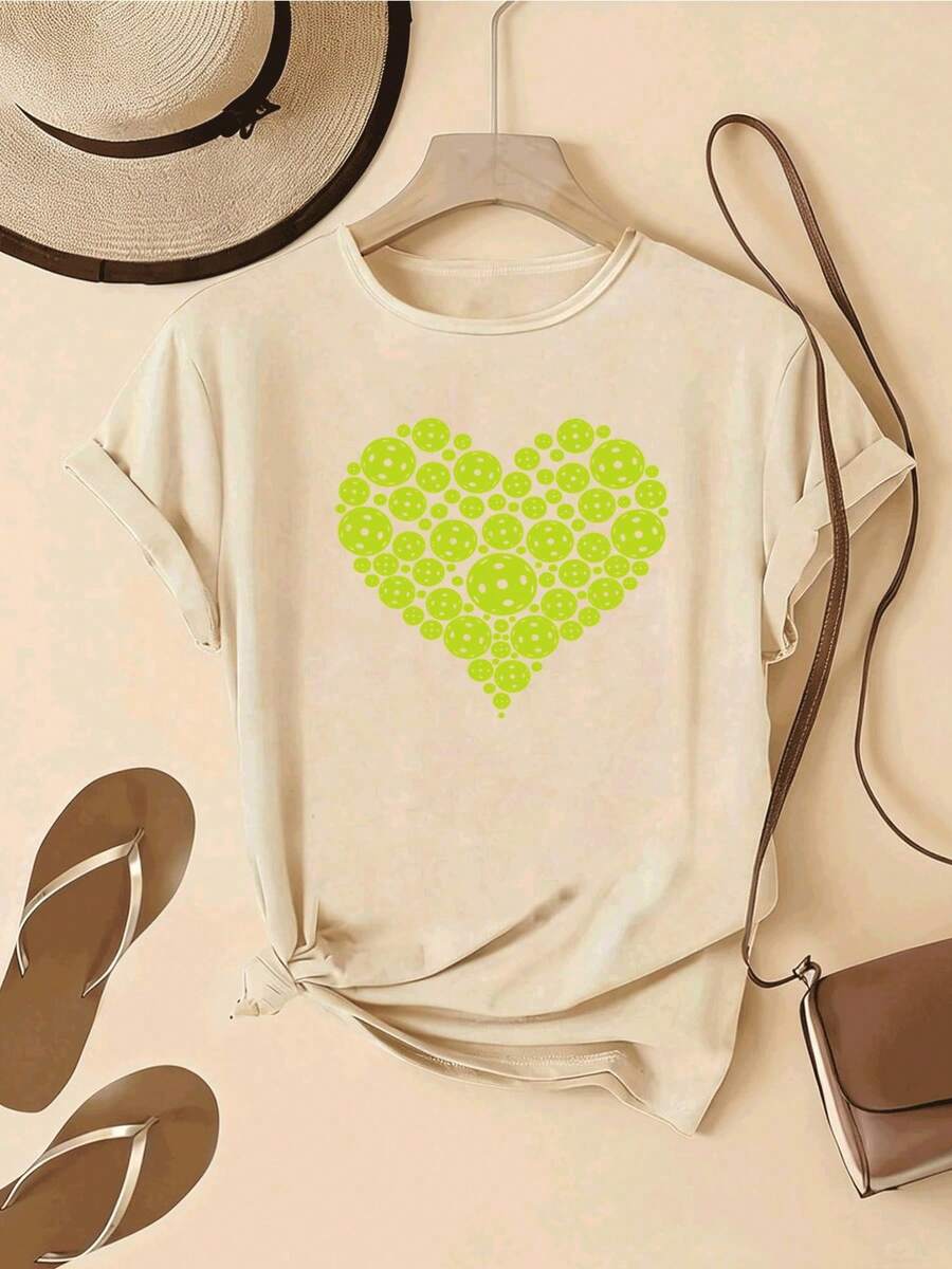 Camiseta de Mujer 100% Algodón Puro, Estilo Bohemio, con Estampado Floral Artístico, Casual, Básica, de Manga Corta, a la Moda. Camiseta de Mujer con Patrón Vintage Bohemio, 100% Algodón, Suave, Transpirable, Cuello Redondo, Manga Corta, Estilo Boho Urbano. - Albaricoque - Ver 1