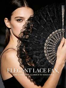 2/1pc Vintage French Lace Tassel Folding Fan, New Chinese Retro Black Lace Folding Fan, Suitable For All Seasons, Perfect For Dancing With Outfits And Other Scenes, Essential Decoration For Autumn, Suitable For Spring, Summer, Autumn - Multicolor - View 3