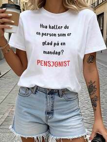 Camiseta de Cuello Redondo para Mujer con Estampado Divertido "Norwegian Retired Happy Monday", Regalo para Fiesta de Jubilación, Estilo Humorístico y Orgulloso, Lavable a Máquina, Camiseta Casual de Talla Estándar para Mujer, Transpirable, Ligera, de Manga Corta, Blusas para Mujer Casual - Blanco - Ver 7