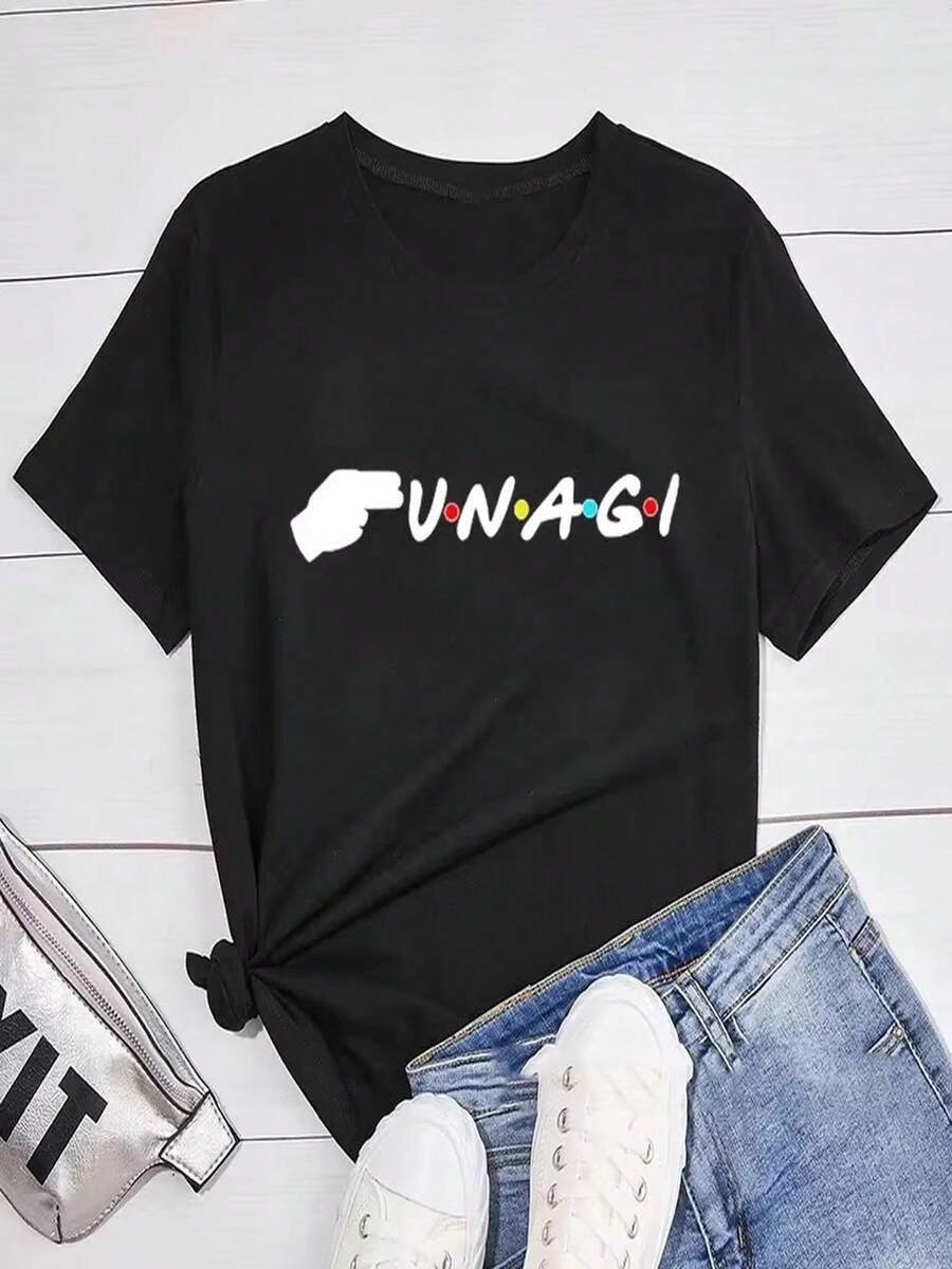 Camiseta femenina con estampado de anguilas y lunares de colores, un homenaje a la comedia estadounidense "Friends", una camiseta de verano de estilo Harajuku para mujer, apta tanto para hombres como para mujeres. - Negro - Ver 1