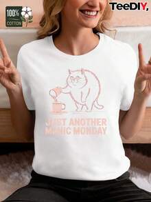 Another Crazy Monday - Camiseta de Mujer Estampada Estilo Verano Europeo y Americano, Algodón, Manga Corta Casual y Cómoda - Camiseta Unisex de Algodón de Manga Corta con Cuello Redondo Estilo Vintage Urbano - Blanco - Ver 7
