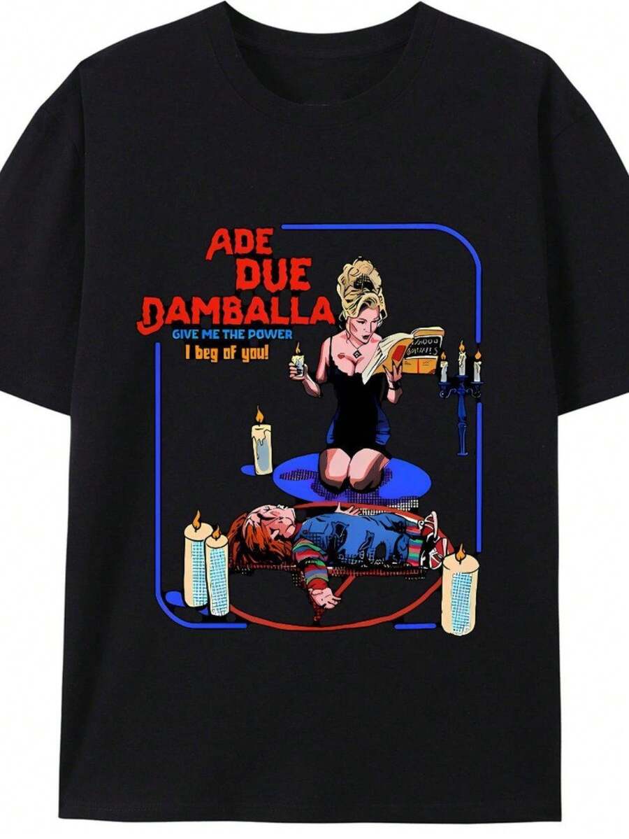 Camiseta Ade Due Damballa para Hombre con Estampado de Pin-Up Girl y Calaveras - Estilo Casual Sencillo, 100%, Cuello Redondo, Manga Corta, Suave y Cómoda, Moda Deportiva para Todos - Negro - Ver 1