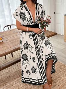 Vestido de verano de talla con estampado aleatorio, moda - Multicolor 2 - Ver 3
