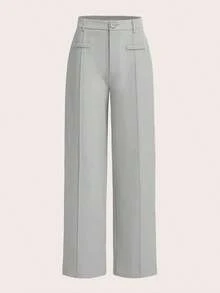 Pantalones rectos con costura sólida al frente - Gris - Ver 1