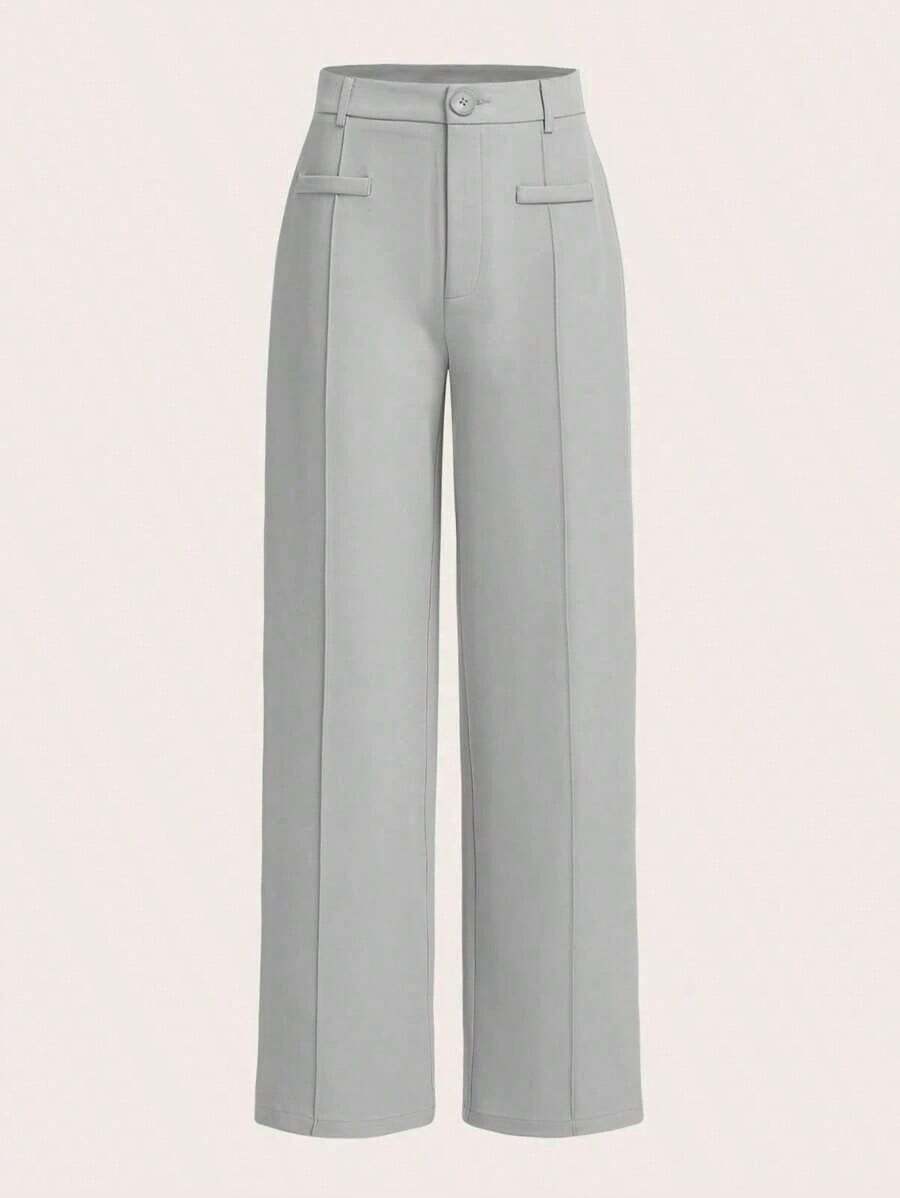 Pantalones rectos con costura sólida al frente - Gris - Ver 1