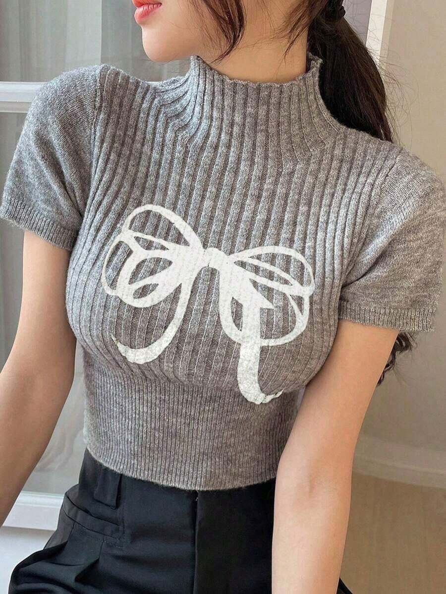 Top De Punto Acanalado De Cuello Alto Y Tirantes Cortos - Gris - Ver 1