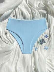 Bragas bikini de cintura alta unicolor - Celeste - Ver 2