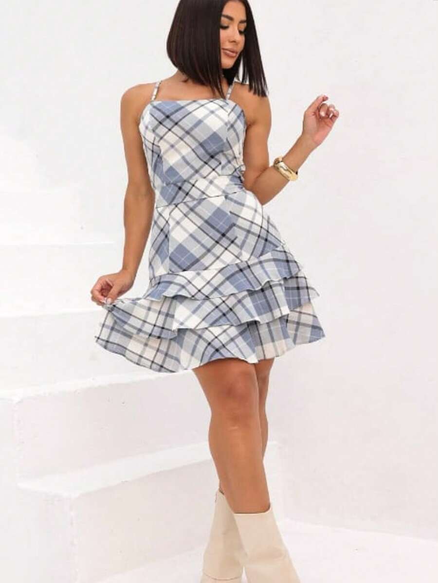 Women's June Festival Dress With 3 Ruffles And Padded Cups, For July Festivities, June Celebrations, Saint John's Day, Elegant Country Fashion, Cute, Boho, Beach, Vacation. - 淺藍色 - 查看 1