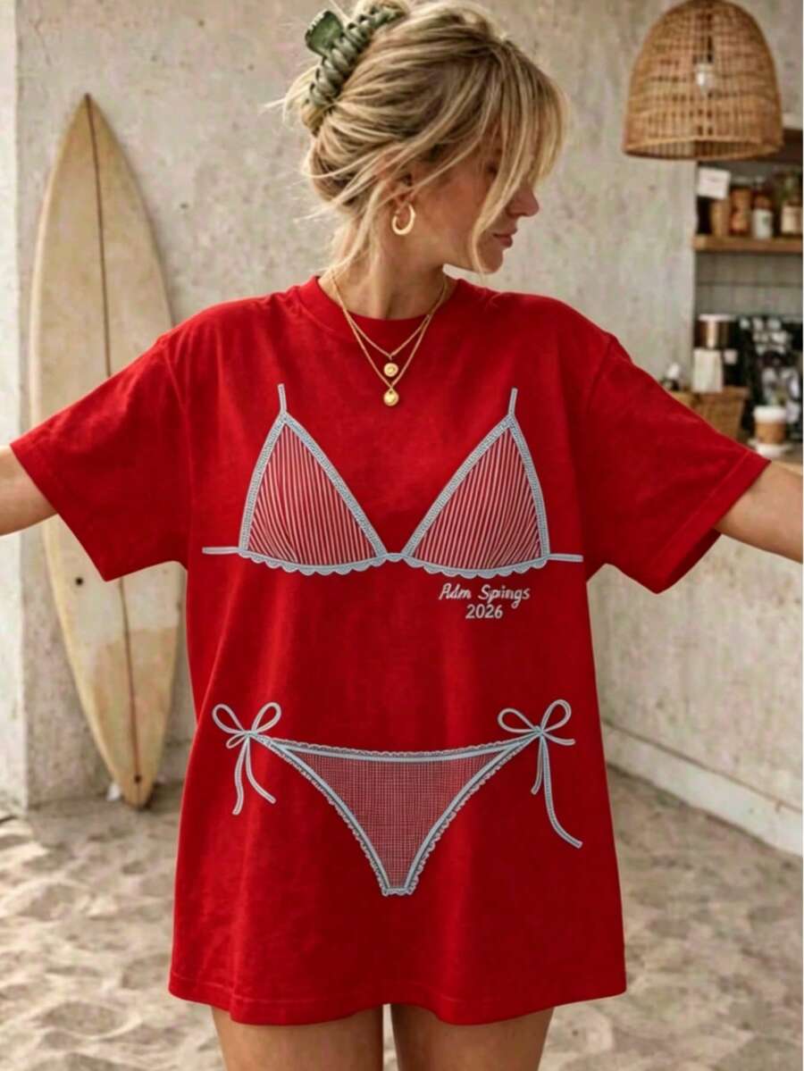 Coastal Bachelorette Shirts Last Toast On The Coast Bachelorette Bikinis And Martinis Last Splash Seashells And Wedding Bells - 紅色 - 查看 1
