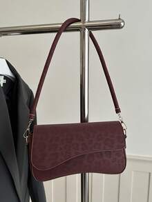 Bolso de Hombro Elegante, Minimalista, Vintage, con Solapa Asimétrica y Estampado de Leopardo a la Moda - Burdeos - Ver 10