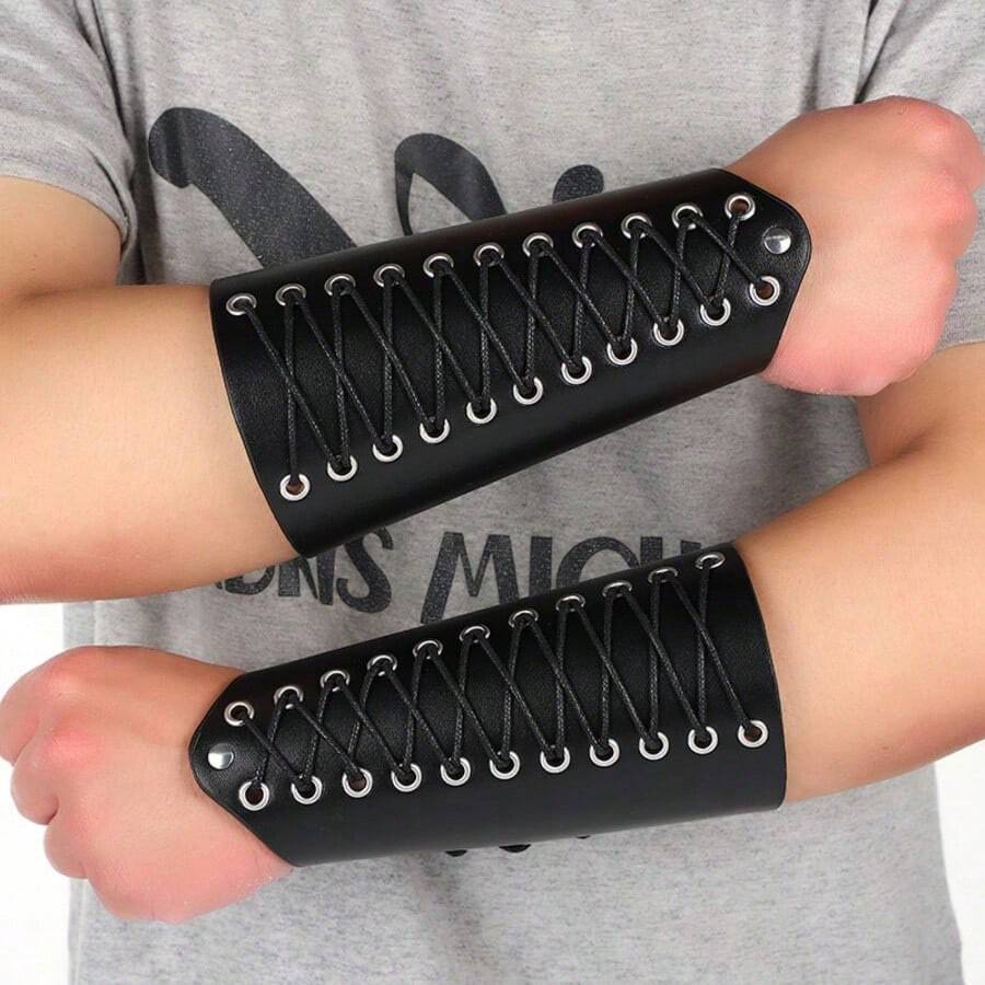 2 Guardias de brazo con relieve retro, guardias de brazo medievales, guardias de brazo de estilo punk, accesorios de ropa renacentista, disfraces de vacaciones, props de actuación de roles, adecuados tanto para hombres como para mujeres - Multicolor - Ver 1