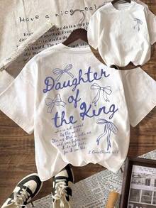 Camiseta gráfica 'La hija del rey', ropa de fe con estética bíblica para mujer, camiseta casual de manga corta con cuello redondo y texto impreso en la espalda. Camiseta para mujer, camiseta de baloncesto para mujer, camiseta para dama, camiseta gráfica para mujer, ropa casual deportiva, atuendo para el día del partido, ropa deportiva, ropa urbana, cómoda y suave, tela transpirable, ligera, corte relajado, diseño clásico, estilo atemporal, conjuntos de verano para mujer, conjuntos de primavera para mujer. - Negro - Ver 6