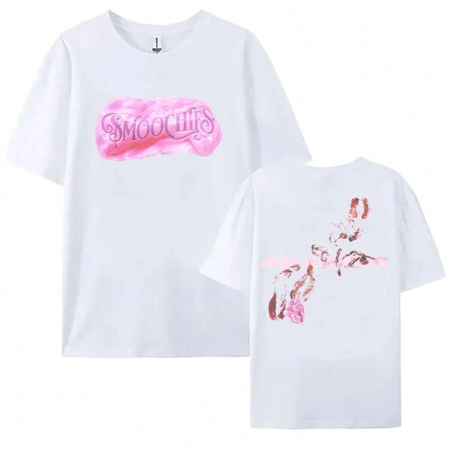 Camiseta SMOOCHIES BUBBLEGUM TEE con estampado de la cantante para mujer, de manga corta, estilo holgado, ropa de calle unisex para mujer. - Blanco - Ver 1