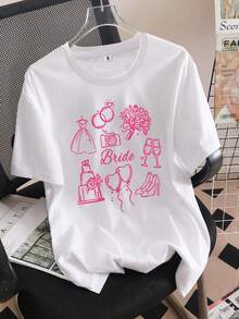 Camiseta nupcial personalizada, diseño de texto personalizado, camiseta conmemorativa de boda, pieza única, camiseta para novios, regalo nupcial, camiseta para damas de honor, camiseta personalizada, regalo considerado adecuado para todas las estaciones, cómoda y transpirable. - Blanco - Ver 4