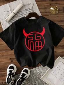 Playera Holgada para Mujer con Símbolo de Cuernos, Transpirable - Negro - Ver 2