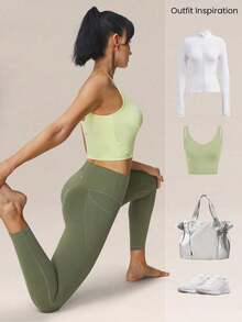2026 GLOWMODE Featherfit™ High-Waisted Leggings With 24" Side Pocket - Hijau Zaitun - View 6