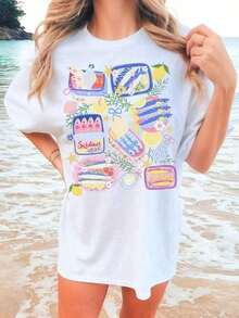 ropa de mujer LC Camisa Sardines Oversized, Camisetas Sardine, Camiseta con estampado de pescado enlatado, Estética costera, Camiseta de verano, Camiseta retro de mariscos, Estilo Coastal Grandma Core, Estilo Mermaidcore, Ropa casual diaria, Camiseta, Camiseta retro, Manga corta unisex, Ropa de talla grande, Sudadera, Ropa de mujer, Tops, Tops de mujer, Tops de primavera, verano para mujer, Ropa de primavera, Conjuntos de vacaciones, Conjuntos de verano, Camisetas de mujer, Tops de verano, camisas de mujer - Blanco - Ver 6