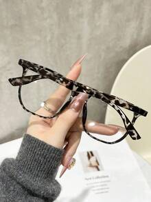 1 Pair Unisex Retro Square Leopard Print Glasses, Fashionable Vintage Style Transparent Glasses Accessory, High-Definition Lenses, Suitable For Women, Great For Daily Wear, School, And Office. - Clear - View 3