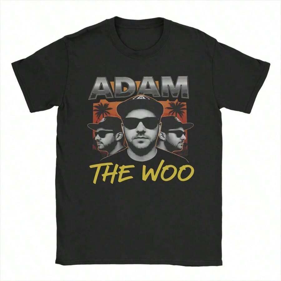 Camiseta Adam The Woo para Hombre, Ropa de Algodón Puro, Camiseta de Manga Corta con Cuello Redondo, Camisetas Clásicas Adecuado como regalo. playera de mujer. blusas>elegantes. boho chic,Top de mujer suave, transpirable y cómodo, ideal para primavera, verano y otoño, perfecto para vacaciones, viajes y uso diario. - Negro - Ver 1