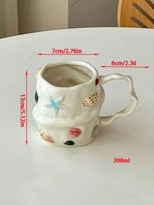 300ml Creative Summer Shell Embossed Ceramic Coffee Cup And Inspirational Decor Set/Single Item, Pure Handmade Hand-Painted Ceramic Mug, Cute Niche Drinking Cup, Latte Art Cup, Girly Gift Cup, Vintage 3D Hand-Painted Casual Cup, Starfish Shell Asymmetrical Ceramic Mug, Creative Tea Cup - Multicolor - View 10
