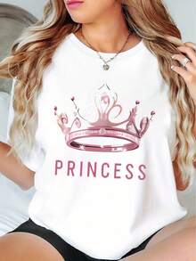 1 camiseta de mujer con estampado de corona - top casual de manga corta con diseño de corona, adecuada para Pascua, Halloween y el Día de Acción de Gracias. |   Camisa cómoda y lavable a máquina, adecuada para usar durante todo el año. |   Adecuado para fiestas temáticas y uso diario 180g 100% Algodón - Blanco - Ver 6