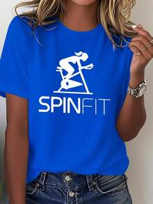 Camiseta cómoda de color sólido para mujer con el logo de la bicicleta Spinfit. - Azul - Ver 7