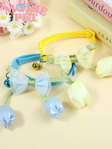 1/4pcs Cute Tulip & Bow Decor Adjustable Pet Collar, Suitable For Daily Use On Cats & Dogs, Happy Pets - Multicolor - View 7