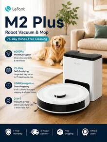 Lefant M2 Plus Robot Vacuum & Mop With Self-Emptying Station, 6000Pa Suction, LiDAR Navigation, 75-Day Hands-Free Cleaning, APP/Alexa Control - M2 Plus/UK Spec (White) - View 2