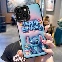 Disney Lilo & Stitch Birthday Cake Gift Stitch Phone Case, This Protective Phone Case Features Sweet Fluffy Stitch Beside Layered Birthday Cakes And Stacked Gift Boxes, With Colorful "Happy Birthday" Lettering And Balloon Bunting On A Pink‑Blue Gradient Backdrop. Made Of Flexible Long‑Lasting TPU Material, It Defends Against Daily Scratches, Bumps And Minor Impacts. Compatible With IPhone 17, 16, 15, 14, 13, 12, 11 Pro Series And Galaxy S22, S23, S24, S25 Models. A Festive Birthday‑Ready Option. - màu đen - Xem 2