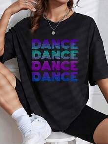 Camiseta Retro de Baile "I Love Dancing" para Bailarines y Profesores de Baile - Camiseta Estampada de Cuello Redondo para Mujer - Estilo Casual. Mangas cortas. Blusas transpirables 100% para mujer - Negro - Ver 7
