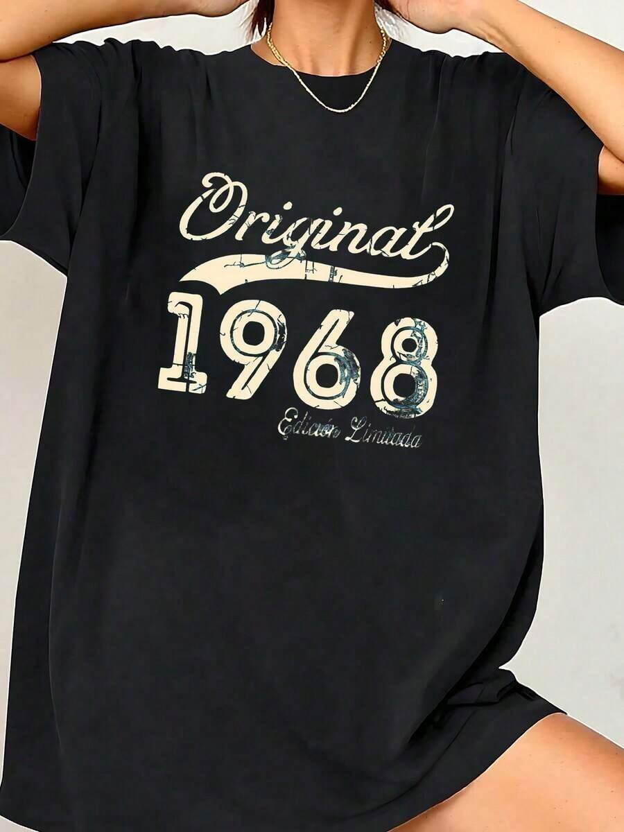 1 Piece Women's Vintage Graphic T-Shirt 1968 - Soft & Stretchy Everyday Olive Green T-Shirt, Casual All Season Shirt For Everyday & Special Occasions, Sizes S-XXL (Extended Sizes Available) - 60s Retro Style, 180g, 100% Cotton. - Black 1 - 查看 1