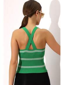 Cross-Strap Knitted Tank Top/Knitted Blouse - Green - View 6