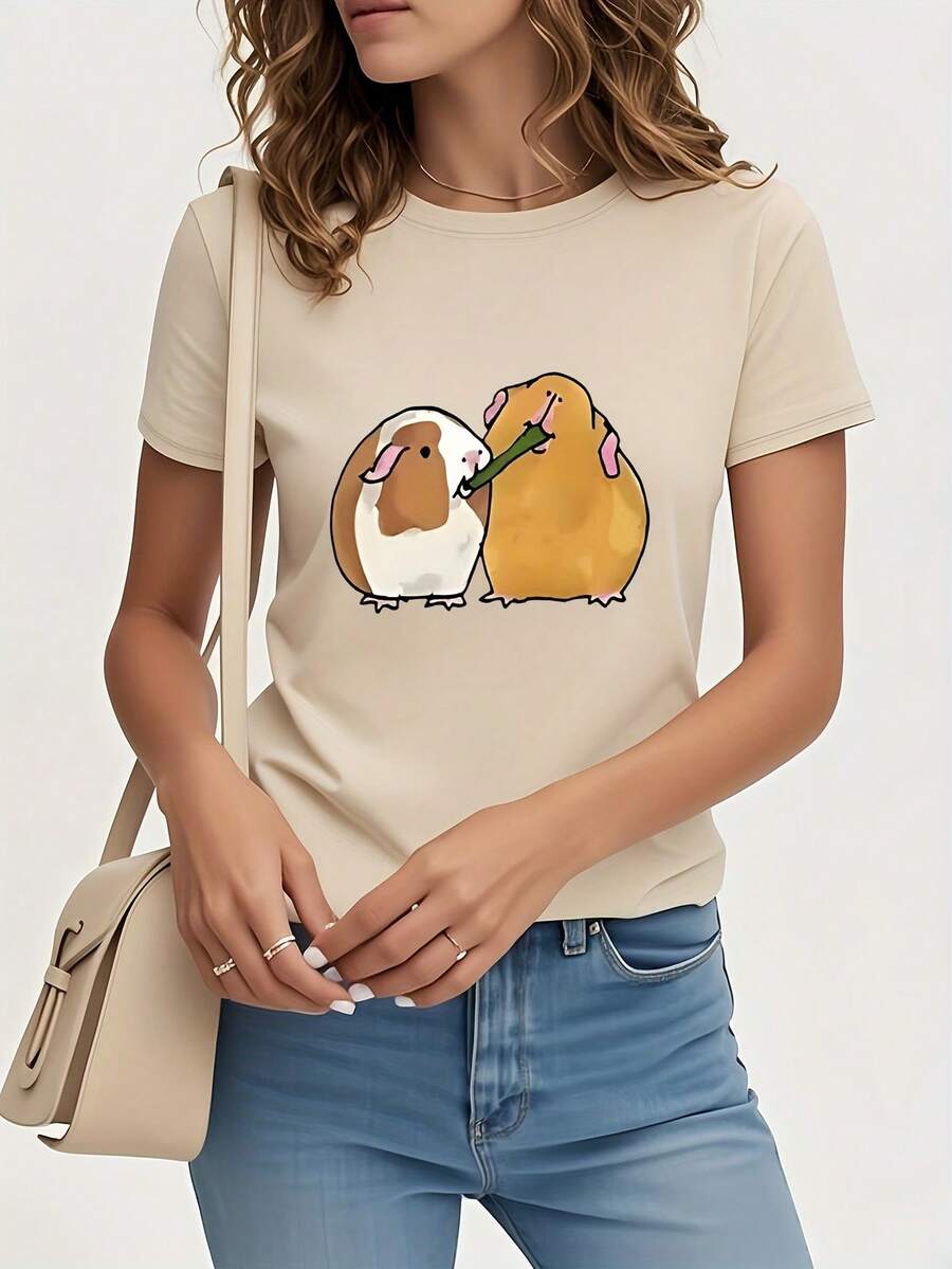 Camiseta de Mujer 100% Algodón Puro, Estilo Bohemio, con Estampado Floral Artístico, Casual, Básica, de Manga Corta, a la Moda. Camiseta de Mujer con Patrón Vintage Bohemio, 100% Algodón, Suave, Transpirable, Cuello Redondo, Manga Corta, Estilo Boho Urbano. - Albaricoque - Ver 1