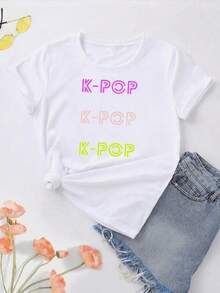 K-POP Women's Fashion Printed Round Neck Short Sleeve T-Shirt, 1pc, Casual And Comfortable For Daily Wear, Your Perfect ChoicePlayeras De Mujer Algodon Blusas Frescas Para El Calor Blusas Dama Playeras De Dama Playeras Mujer Blusa Blanca Playeras Basicas De Mujer Blusas Oversize Para Dama Playeras Oversize De Mujer  Y2k Mujer Verano Camisetas De Mujer Algodón Playeras Para Mujer Blusas Casuales Para Dama Envio Nacional - Blanco - Ver 8