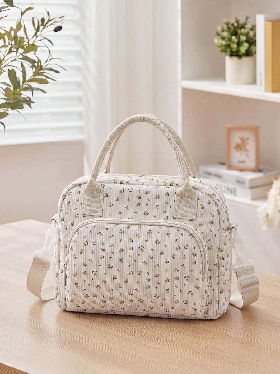 Insulated Lunch Bag For Women Men Waterproof Thermal Insulated Lunch Box Bento Pouch Dinner Insulation Bag Student Thickened – Cute Floral, Bow & Strawberry Print, Corduroy Lunch Tote With Handle & Zipper, Large Capacity Cooler Bag For Work, School, Picnic, Camping, Perfect Christmas Gift For Family, Friends, Teachers & Moms - Hoa vàng - Xem 1