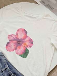 Camiseta Casual De Manga Corta Con Cuello Redondo Y Color Sólido - Blanco 3 - Ver 2