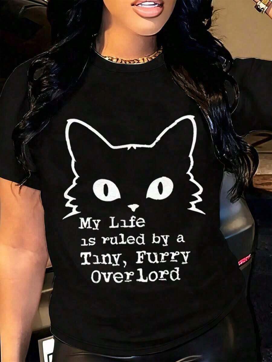 1 Pieza Moda Casual Para Hombres y Mujeres 1 Pieza Mi Vida Está Regida Por Un Pequeño Señor Peludo, Camiseta Para Amantes de Gatos Para Mujeres y Hombres, Camiseta Divertida Para Dueños de Gatos Con Gráficos de Gatitos Adorables, Camiseta de Algodón Para Entusiastas de Mascotas. Versátil, fácil de combinar, para uso diario, estilo urbano, conjuntos para vacaciones, conjuntos para fines de semana. - Negro - Ver 1