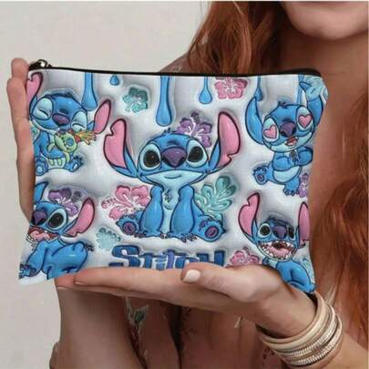 1 Túi đựng mỹ phẩm Stitch - Túi trang điểm đa năng nhẹ, có khóa kéo, phù hợp cho nữ, chất liệu polyester bền, thiết kế hoạt hình dễ thương, dung tích lớn, túi đựng đồ dùng cá nhân, túi du lịch.