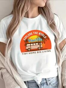 Camiseta de poliéster ligera de color gris claro para mujer - Camiseta transpirable de manga corta y cuello redondo, adecuada para la oficina, el hogar y el uso casual, camisa moderna minimalista lavable a máquina, tela suave para un estilo maduro (no transparente). - Blanco - Ver 6